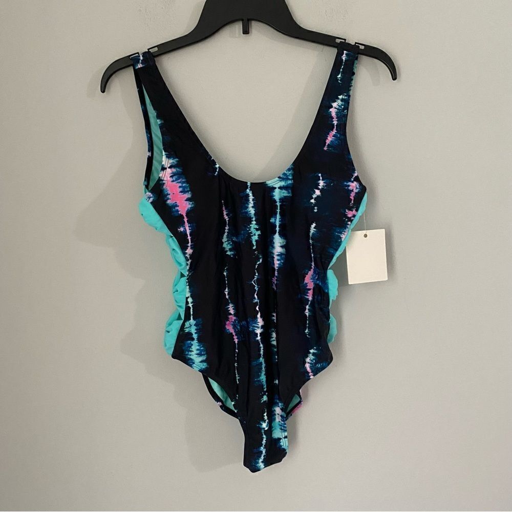Cyn & Luca Women’s Side Bow Tie Dye Print Black One Piece Swimsuit Size S